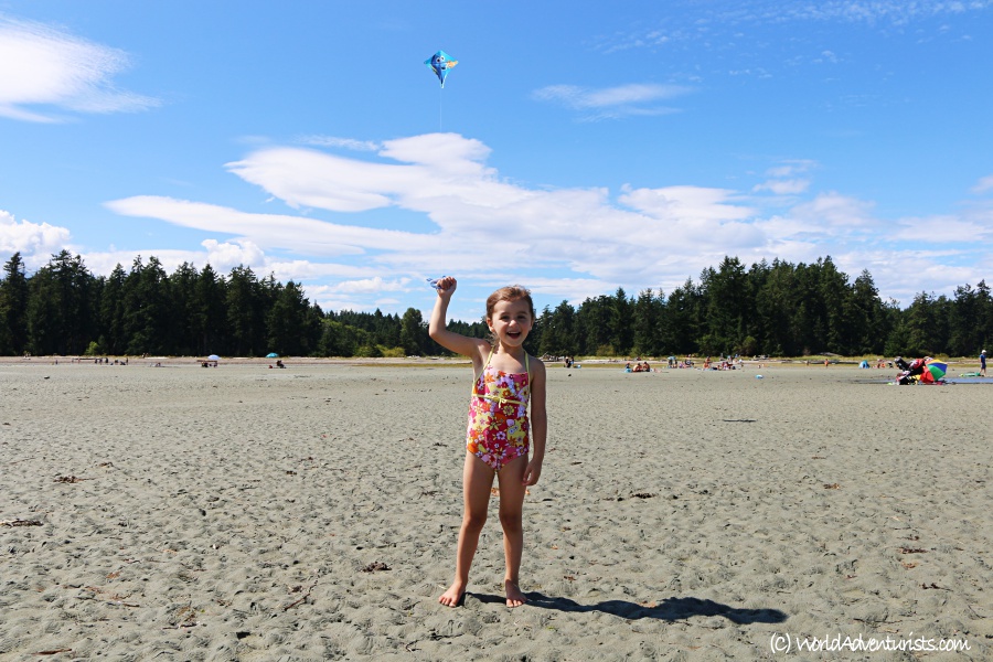 flying a kite at the beach