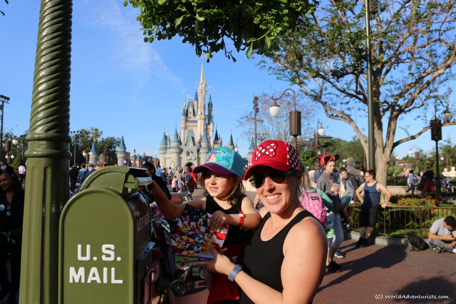 Mailing postcards at the Magic Kingdom