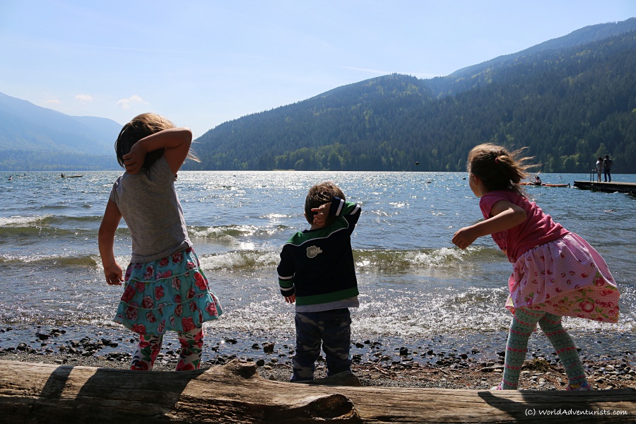 Kids throwing rocks at Cultus Lake
