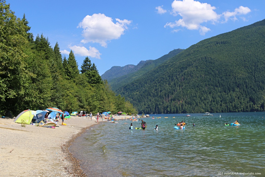 Swimming at Alouette Lake in the summer sun