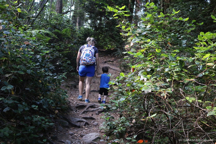 Mom and son hiking 