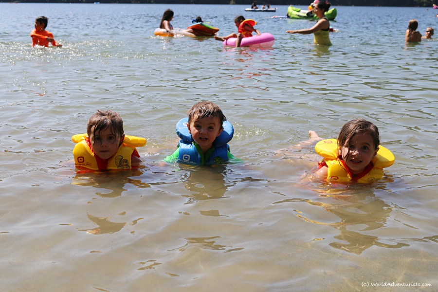 Siblings swimming in sasamat lake 