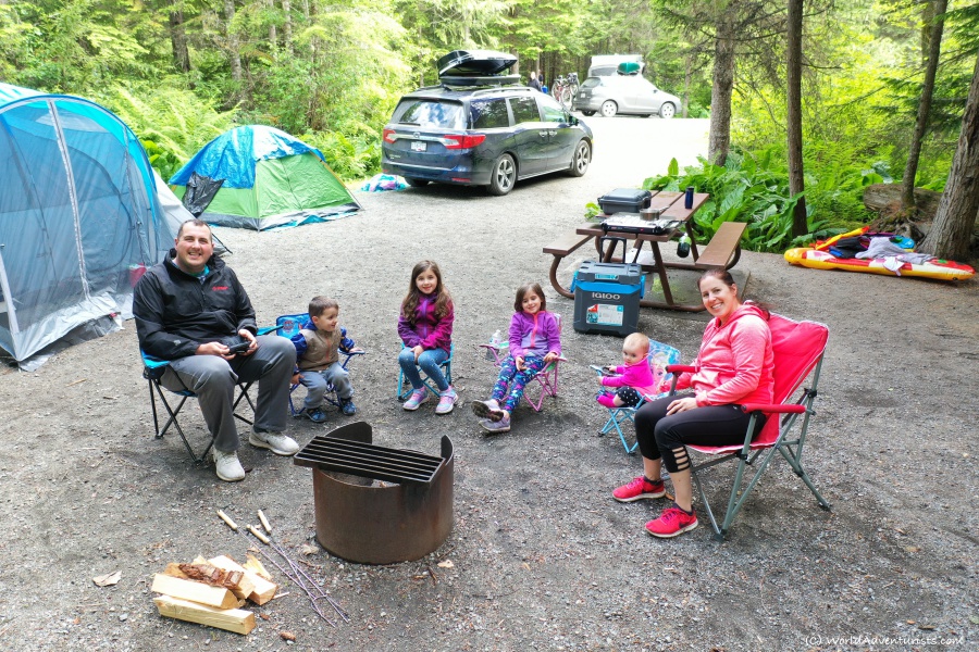 Family camping at Birkenhead Lake in Pemberton, BC