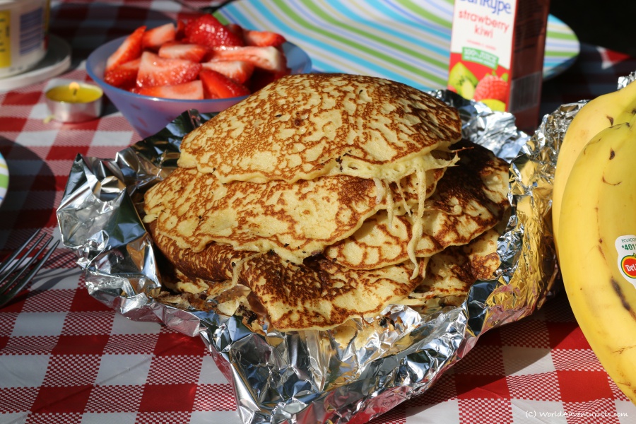 camping pancakes for breakfast at Birkenhead Lake in Pemberton, BC