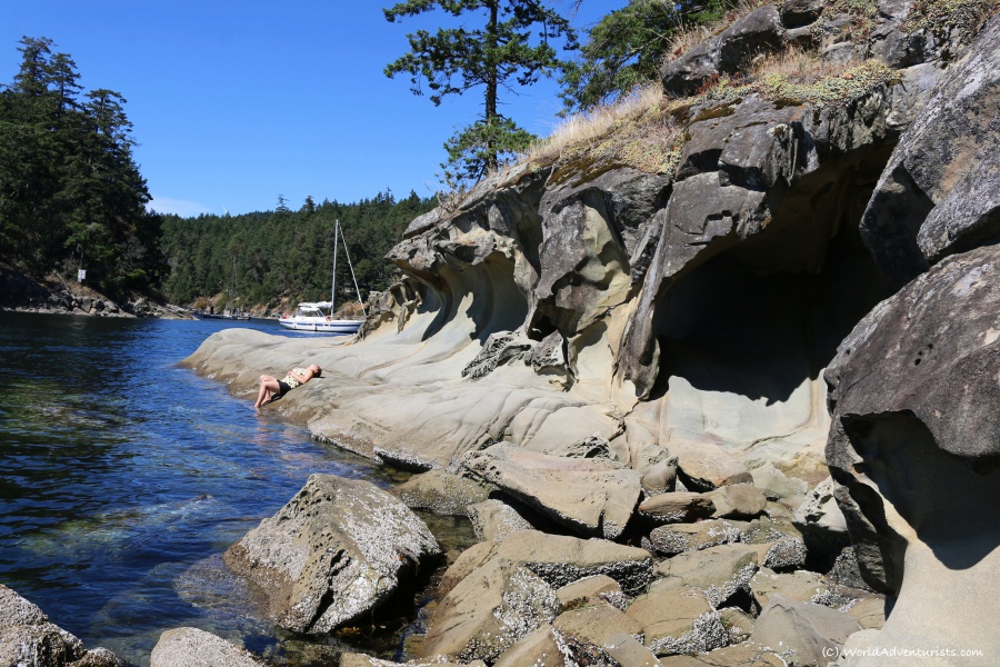Relaxing at a Sandstone cave on Galiano Island 