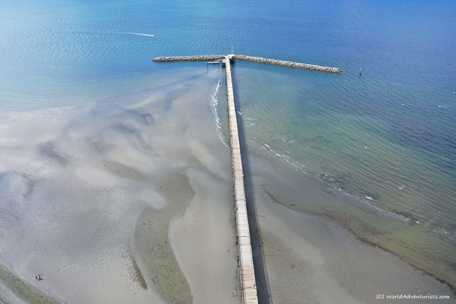 Aerial view of the pier at White Rock beach
